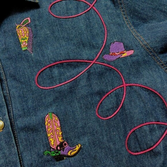 S.H.E. For Austin Collection Embroidered Denim Western Shirt Women's Small Rodeo - Picture 5 of 7